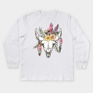 Cow skull with flower Kids Long Sleeve T-Shirt